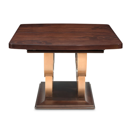 Camellia Field Pecan Warm Pecan Rectangular Pedestal Dining Table from Michael Amini - Luna Furniture