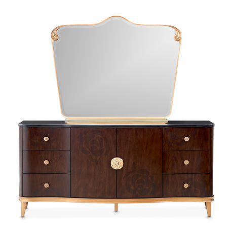 Camellia Field Pecan Warm Pecan Dresser With Mirror from Michael Amini - Luna Furniture