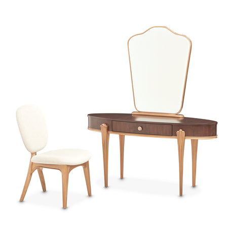 Camellia Field Pecan Warm Pecan Vanity Set With Mirror & Chair from Michael Amini - Luna Furniture