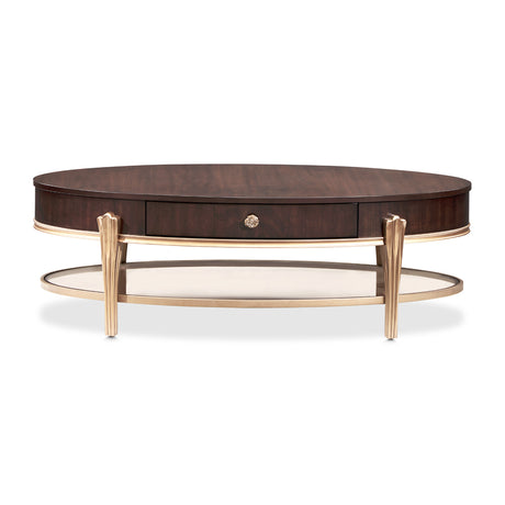Camellia Field Pecan Warm Pecan Camellia Field Oval Cocktail Table Warm Pecan from Michael Amini - Luna Furniture