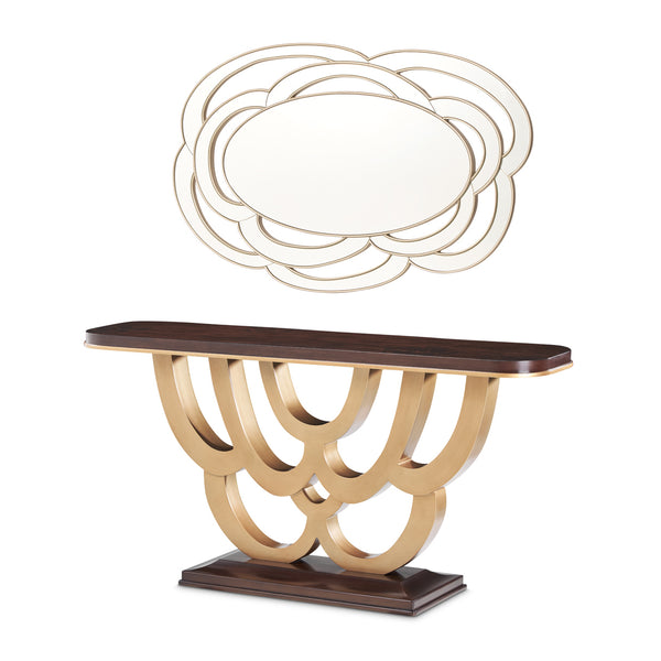 Camellia Field Pecan Warm Pecan Camellia Field Console Table & Mirror 2pc Warm Pecan