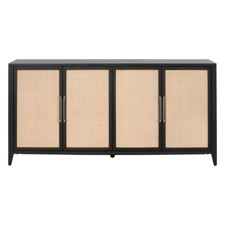 Holland Media Sideboard in Brushed Black Acacia, Natural Rattan from Essentials For Living - Luna Furniture
