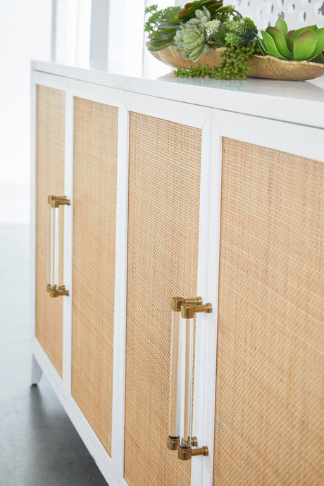 Holland Media Sideboard in Matte White, Natural Rattan from Essentials For Living - Luna Furniture