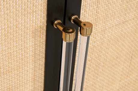 Holland Media Sideboard in Brushed Black Acacia, Natural Rattan from Essentials For Living - Luna Furniture