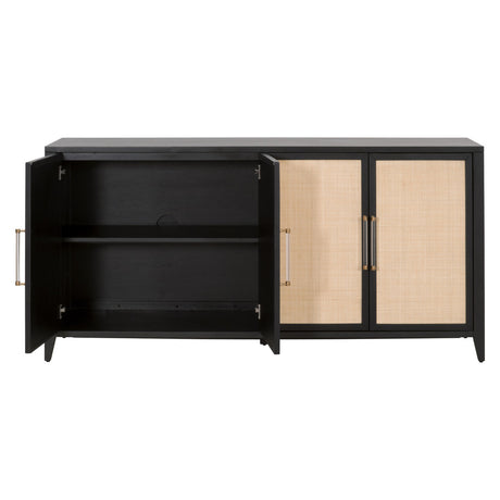 Holland Media Sideboard in Brushed Black Acacia, Natural Rattan from Essentials For Living - Luna Furniture