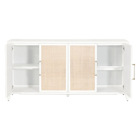 Holland Media Sideboard in Matte White, Natural Rattan from Essentials For Living - Luna Furniture