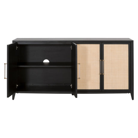 Holland Media Sideboard in Brushed Black Acacia, Natural Rattan from Essentials For Living - Luna Furniture