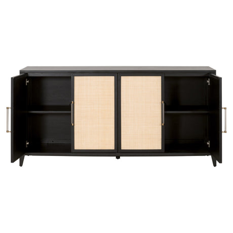 Holland Media Sideboard in Brushed Black Acacia, Natural Rattan from Essentials For Living - Luna Furniture