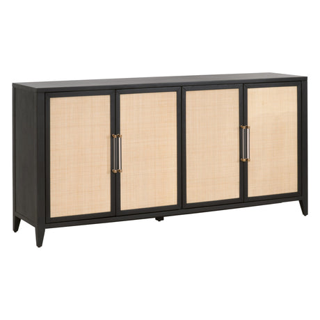 Holland Media Sideboard in Brushed Black Acacia, Natural Rattan from Essentials For Living - Luna Furniture