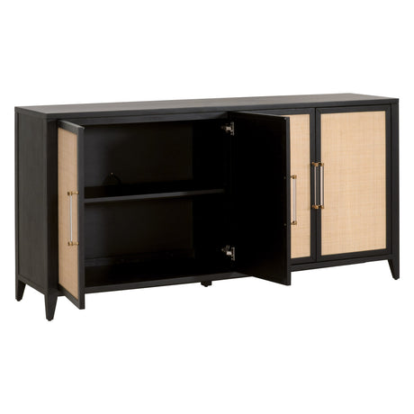 Holland Media Sideboard in Brushed Black Acacia, Natural Rattan from Essentials For Living - Luna Furniture