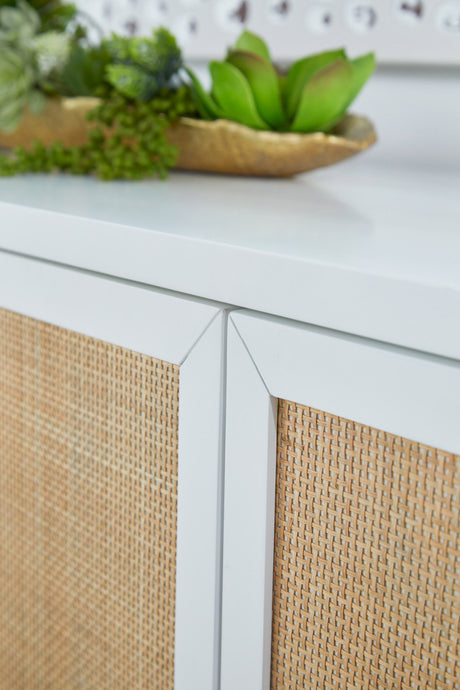 Holland Media Sideboard in Matte White, Natural Rattan from Essentials For Living - Luna Furniture