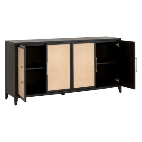 Holland Media Sideboard in Brushed Black Acacia, Natural Rattan from Essentials For Living - Luna Furniture