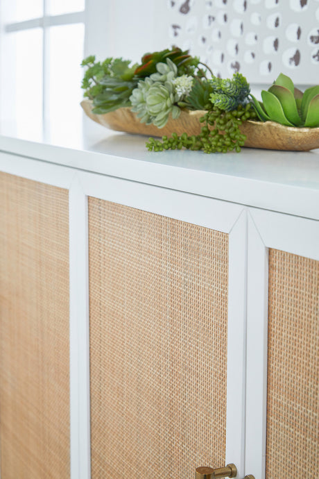 Holland Media Sideboard in Matte White, Natural Rattan from Essentials For Living - Luna Furniture