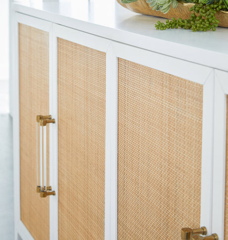 Holland Media Sideboard in Matte White, Natural Rattan from Essentials For Living - Luna Furniture