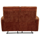 Navarro Burnt Orange Chenille Upholstered Reclining Loveseat from Coaster - Luna Furniture