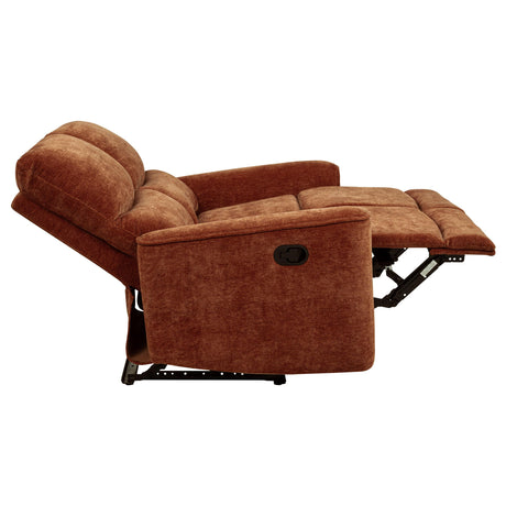Navarro Burnt Orange Chenille Upholstered Reclining Loveseat from Coaster - Luna Furniture