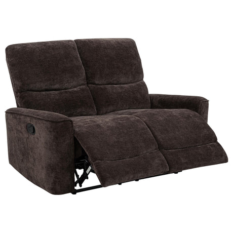 Navarro Dark Brown Chenille Upholstered Reclining Loveseat from Coaster - Luna Furniture