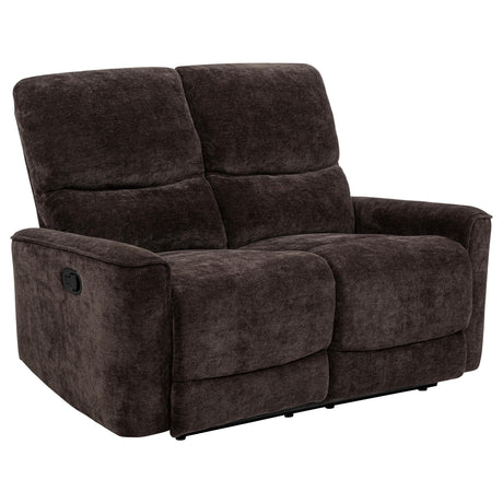 Navarro Dark Brown Chenille Upholstered Reclining Loveseat from Coaster - Luna Furniture