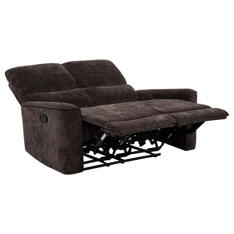 Navarro Dark Brown Chenille Upholstered Reclining Loveseat from Coaster - Luna Furniture