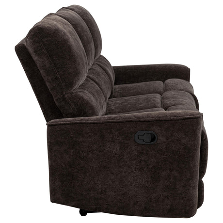 Navarro Dark Brown Chenille Upholstered Reclining Sofa from Coaster - Luna Furniture