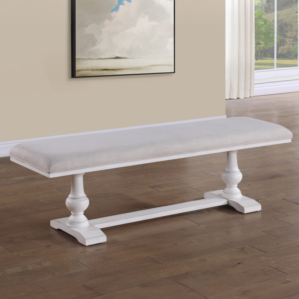 Warren White/Gray 60″ Upholstered Dining Bench from Steve Silver - Luna Furniture