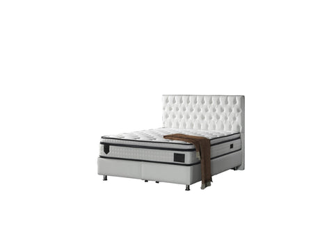 Nevada Full Storage Bed With Headboard Vinyl in White from Furnia - Luna Furniture