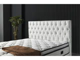 Nevada Queen Storage Bed With Headboard Vinyl in White from Furnia - Luna Furniture