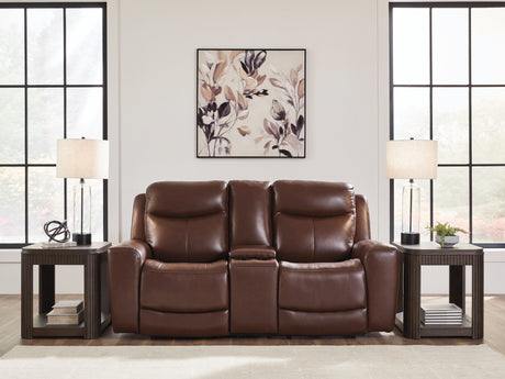 Next Move Mahogany Power Reclining Loveseat with Console from Ashley - Luna Furniture