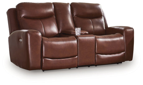 Next Move Mahogany Power Reclining Loveseat with Console from Ashley - Luna Furniture