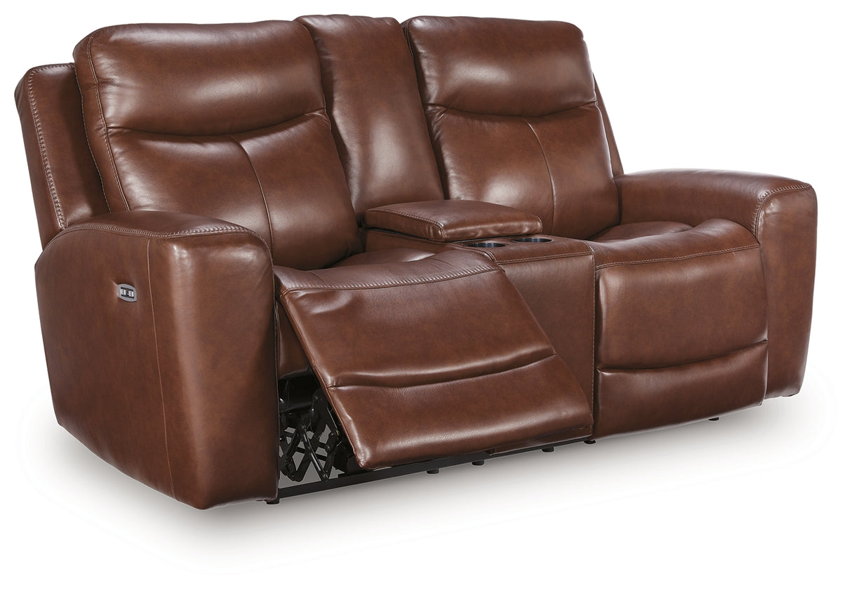 Next Move Mahogany Power Reclining Loveseat with Console from Ashley - Luna Furniture