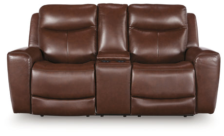 Next Move Mahogany Power Reclining Loveseat with Console from Ashley - Luna Furniture