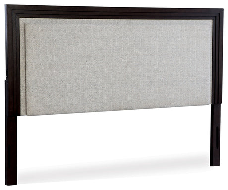 Neymorton King/California King Upholstered Panel Headboard with Mirrored Dresser in Light Gray/Brown from Ashley - Luna Furniture