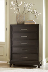 Neymorton King Upholstered Panel Bed with Mirrored Dresser and Chest in Dark Grayish Brown from Ashley - Luna Furniture