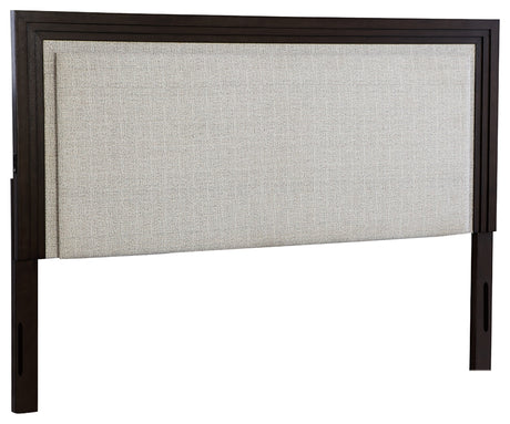 Neymorton Queen Upholstered Panel Headboard with Mirrored Dresser in Light Gray/Brown from Ashley - Luna Furniture