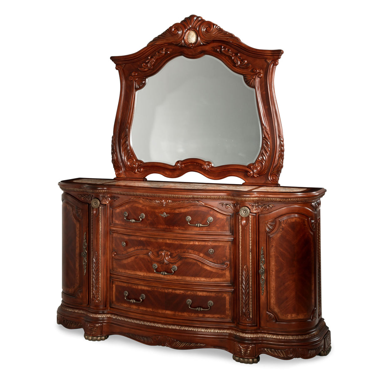 Cortina Honey Walnut Dresser With Mirror from Michael Amini - Luna Furniture
