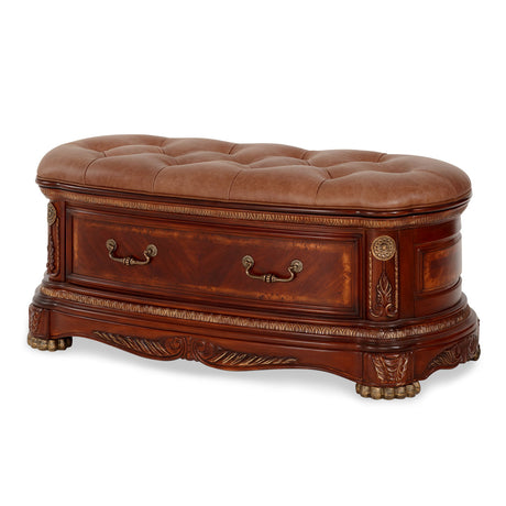 Cortina Honey Walnut Leather Bench With Storage from Michael Amini - Luna Furniture