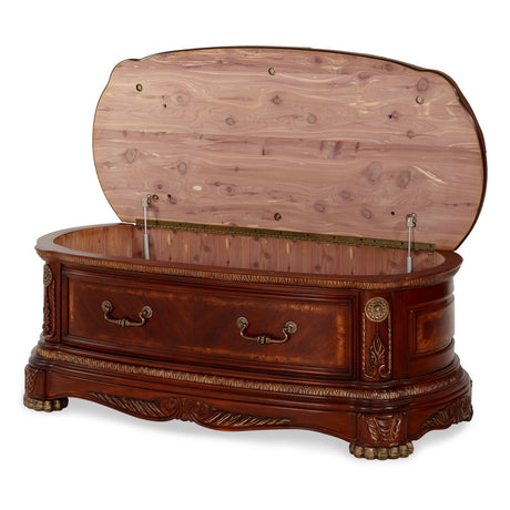 Cortina Honey Walnut Leather Bench With Storage from Michael Amini - Luna Furniture