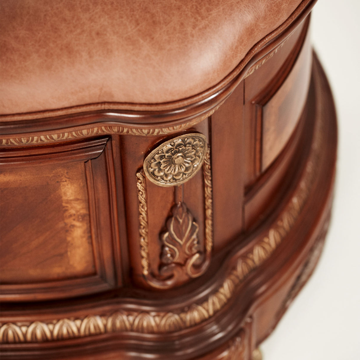 Cortina Honey Walnut Leather Bench With Storage from Michael Amini - Luna Furniture