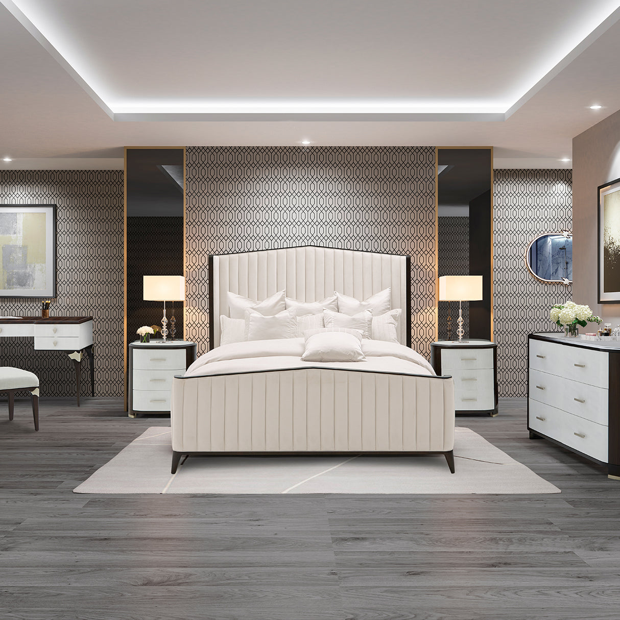 Paris Chic Espresso Eastern King Tufted Panel Bed (3 Pc) from Michael Amini - Luna Furniture