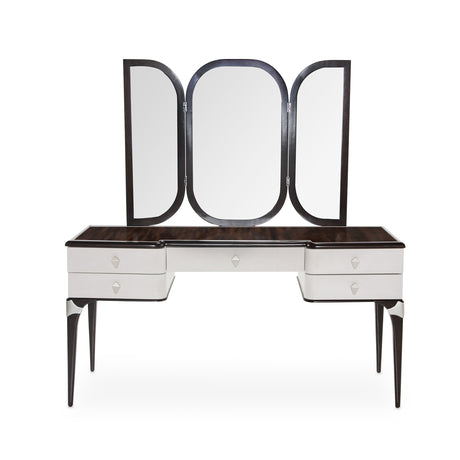 Paris Chic Espresso Vanity Desk With Mirror from Michael Amini - Luna Furniture