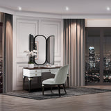 Paris Chic Espresso Vanity Desk With Mirror & Chair from Michael Amini - Luna Furniture