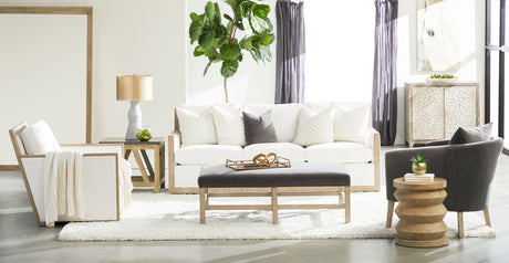 Manhattan Wood Trim Sofa Chair in Livesmart Peyton-Pearl, Natural Gray Oak from Essentials For Living - Luna Furniture