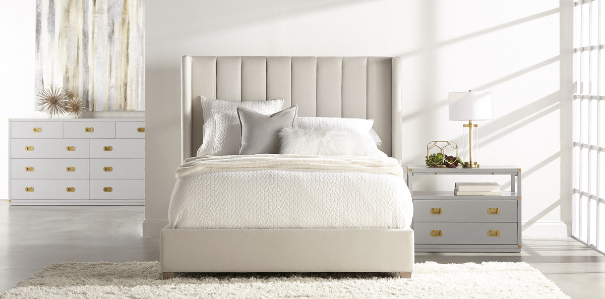 Chandler Standard King Bed in Cream Velvet, Natural Gray Oak from Essentials For Living - Luna Furniture