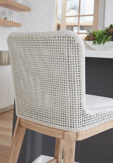 Mesh Counter Stool in White Speckle Flat Rope, Performance White Speckle, Natural Gray Mahogany from Essentials For Living - Luna Furniture