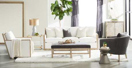 Manhattan Wood Trim Sofa Chair in Livesmart Peyton-Pearl, Natural Gray Oak from Essentials For Living - Luna Furniture