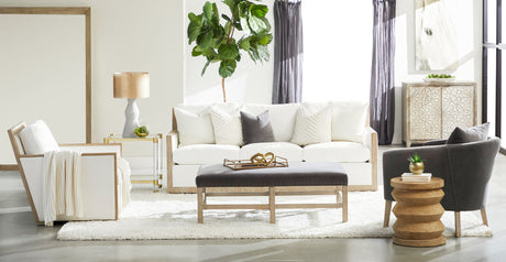 Manhattan Wood Trim Sofa Chair in Livesmart Peyton-Pearl, Natural Gray Oak from Essentials For Living - Luna Furniture