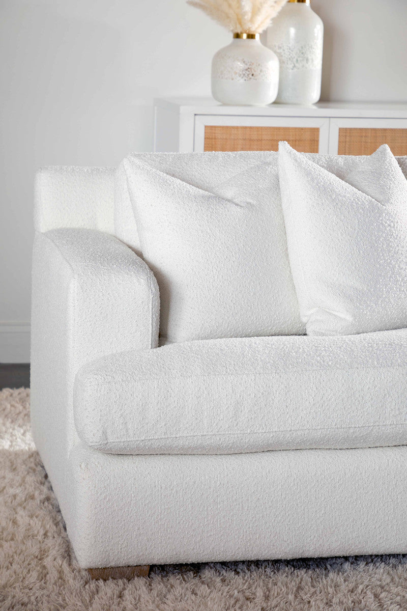 Dean 92" California Casual Sofa in Livesmart Boucle-Snow, Natural Gray Oak from Essentials For Living - Luna Furniture