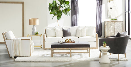 Manhattan Wood Trim Sofa Chair in Livesmart Peyton-Pearl, Natural Gray Oak from Essentials For Living - Luna Furniture
