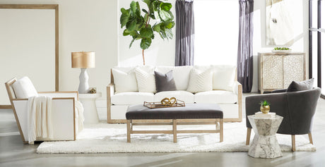 Manhattan Wood Trim Sofa Chair in Livesmart Peyton-Pearl, Natural Gray Oak from Essentials For Living - Luna Furniture
