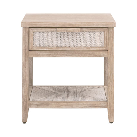 Malay 1-Drawer Nightstand in White Wash Abaca Rope, Natural Gray Mahogany from Essentials For Living - Luna Furniture